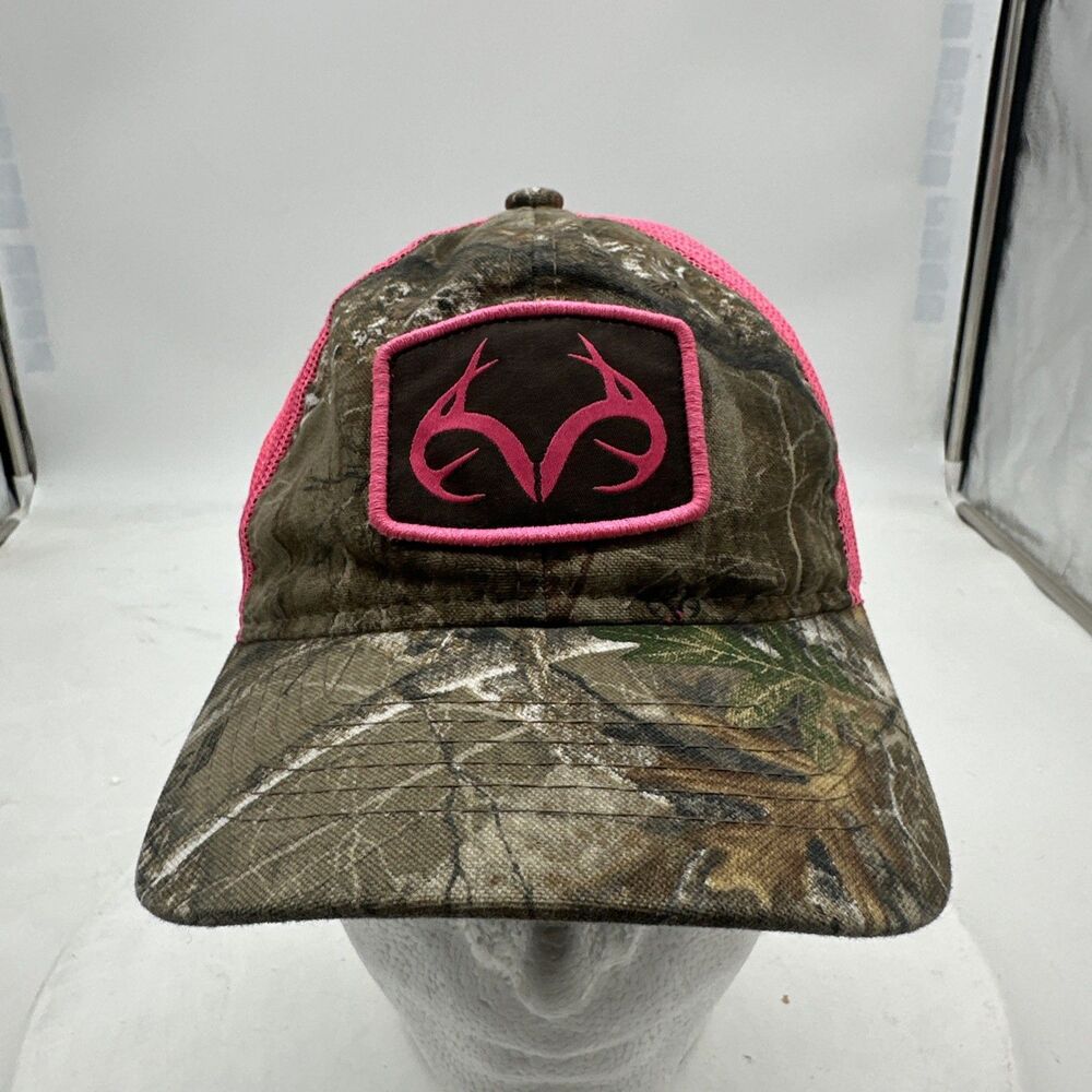 REALTREE Ladies Pink Camo Hat With Antlers Adjustable Strapback Cap